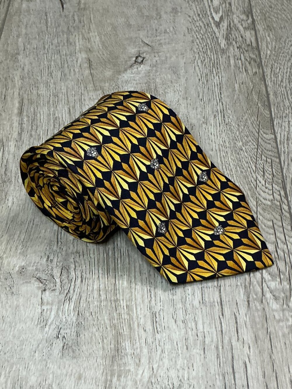 Versace Black Yellow Geometric Medusa Silk Tie